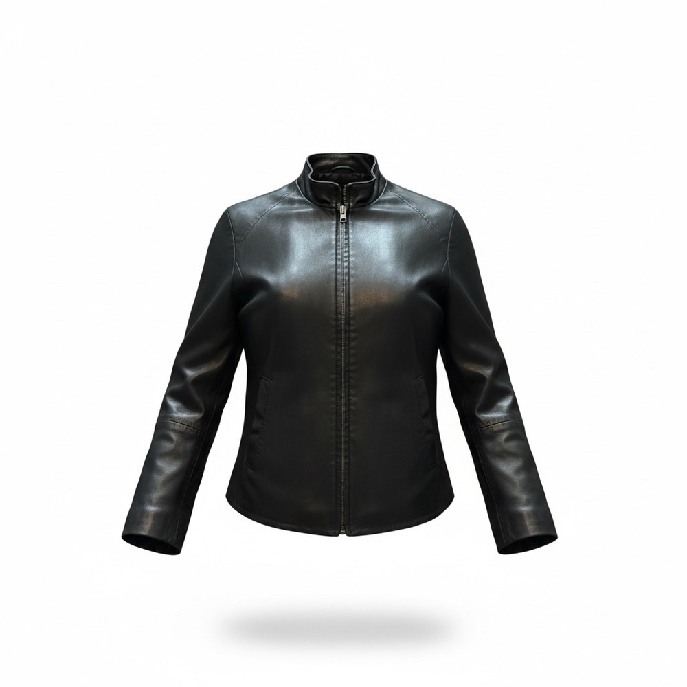Eddie Bauer Mens Genuine Lambskin‎ Leather Jacket Black Zip Front Collar XXL Vtg